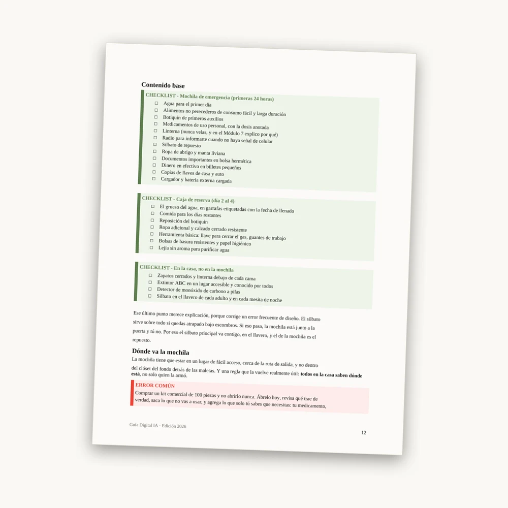 la mochila, en checklist